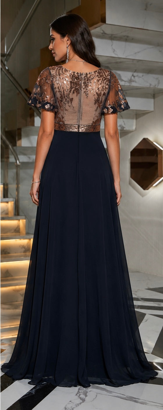 Robe Longue Élégante Col V Femme