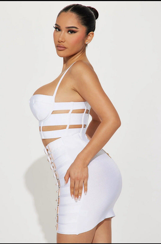 Ensemble top camisole + jupe PU cuir – Soirée chic