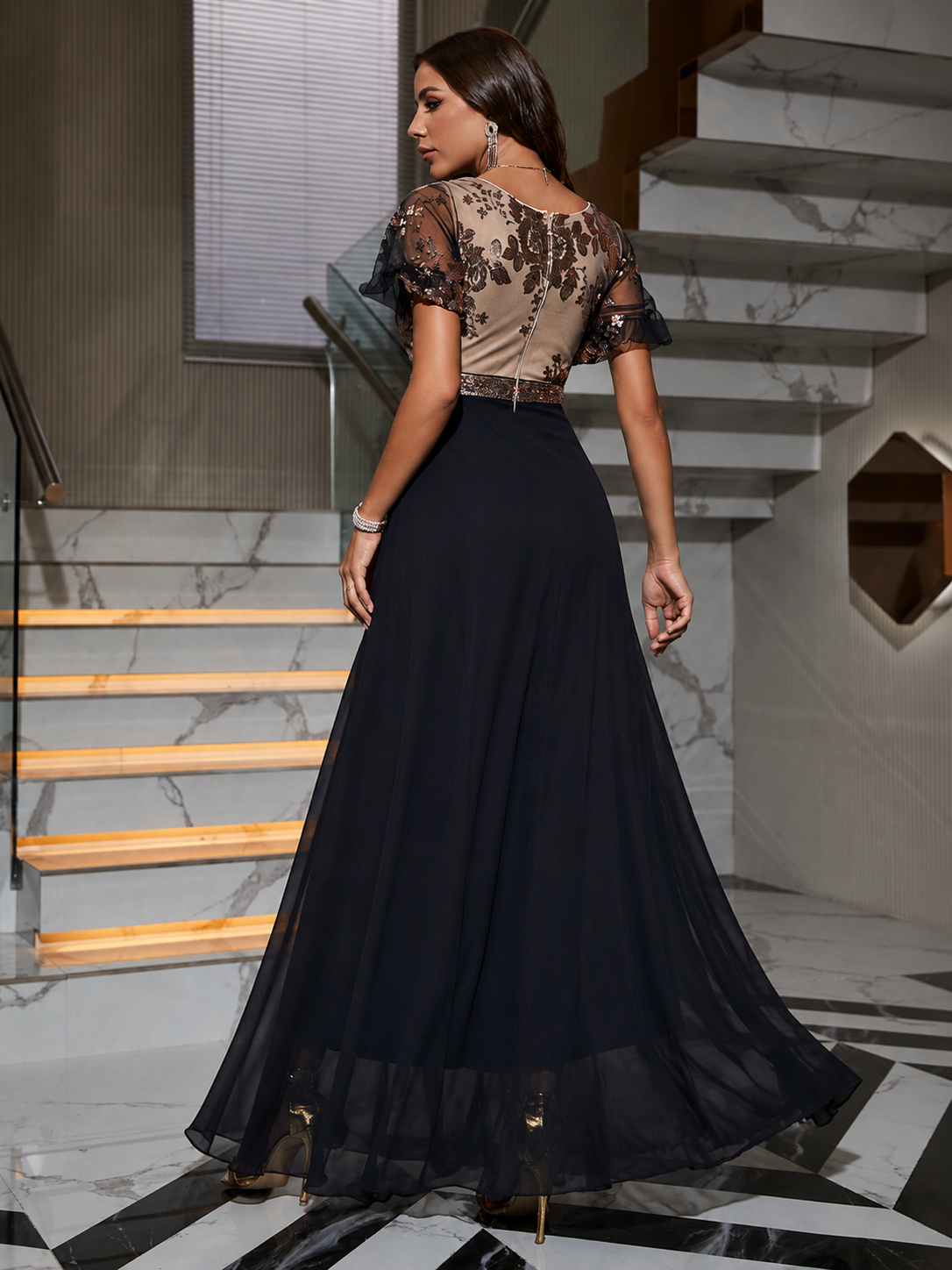 Robe Élégante Col V dos — RENEE FASHION