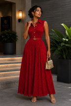 Robe Longue Plissée Élégance Luxe – Beige Doré