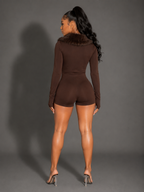 Combishort Femme à Col en Fausse Fourrure