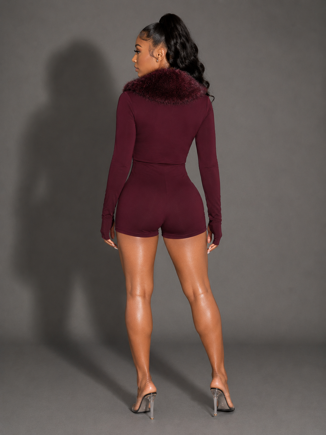 Combishort Femme à Col en Fausse Fourrure