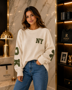 Pull Oversize Femme NY Beige & Vert – Style Casual Chic