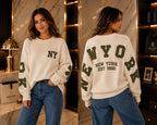Pull Oversize Femme NY Beige & Vert – Style Casual Chic