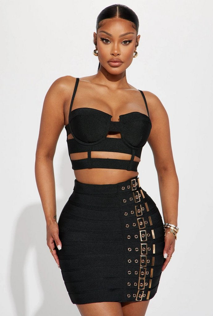 Ensemble top camisole + jupe PU cuir – Soirée chic